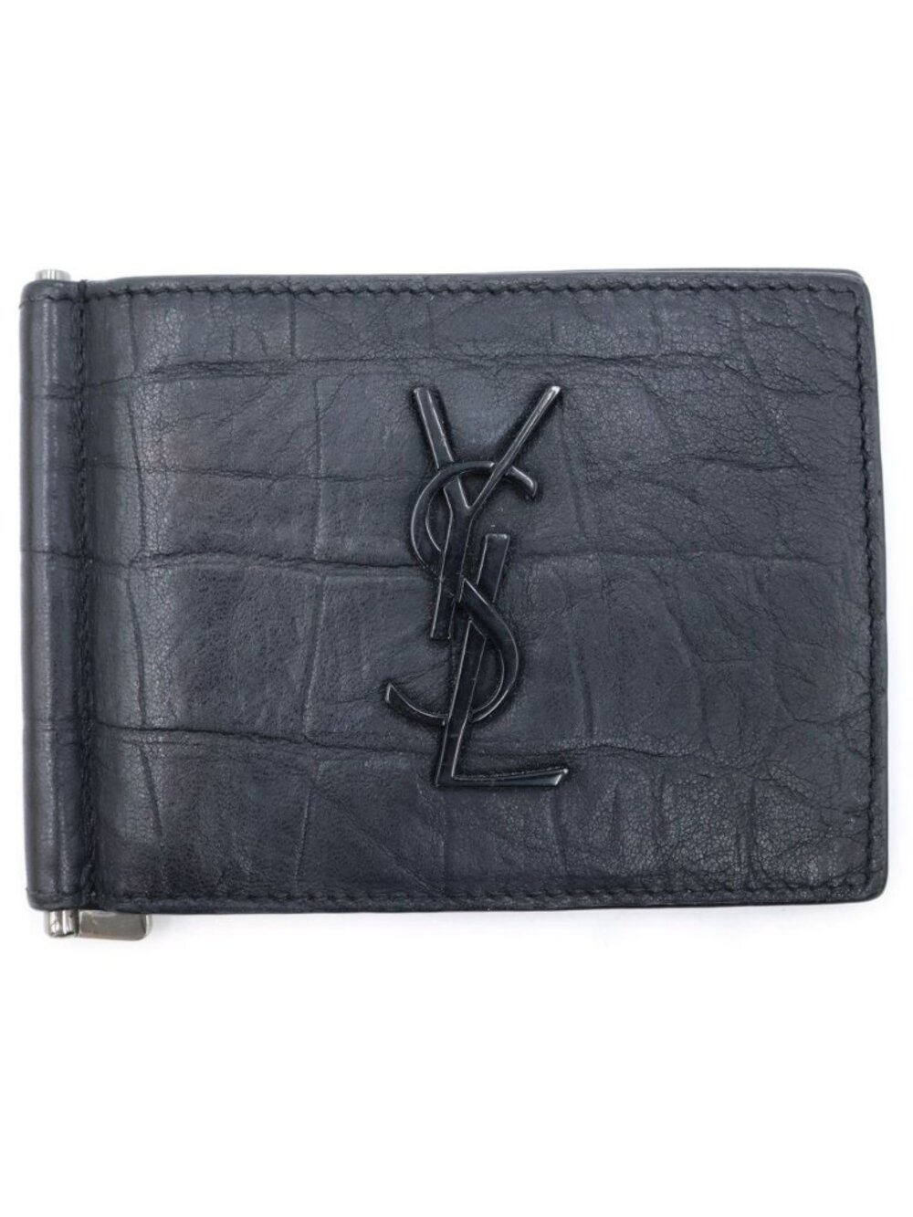 Saint Laurent Paris Front Logo Croco Card Case Black
